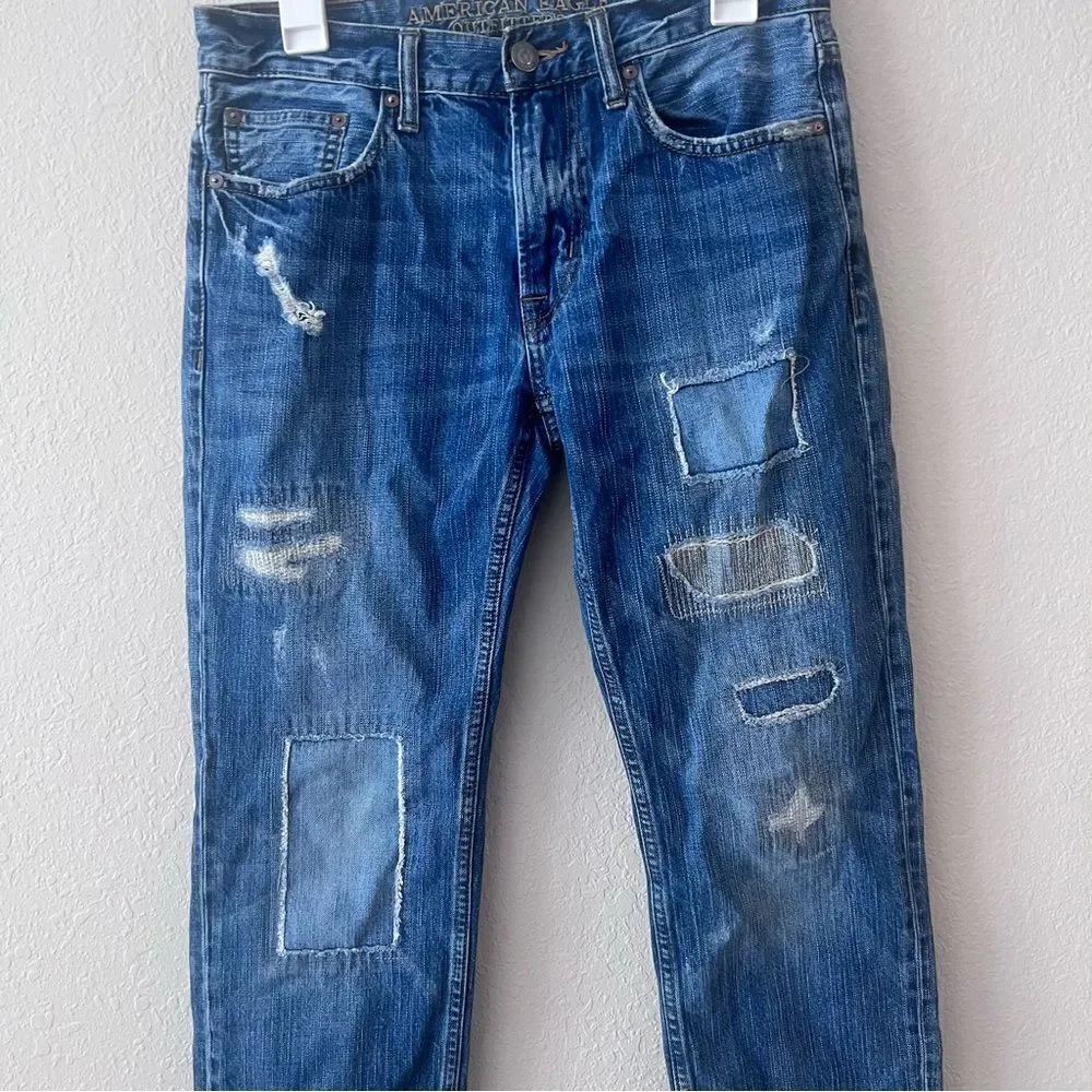 American Eagle Made To Last Slim Straight Jeans Mens Size 29x32 Denim Distressed